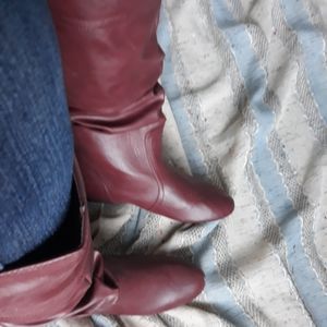 Burgundy knee high boots